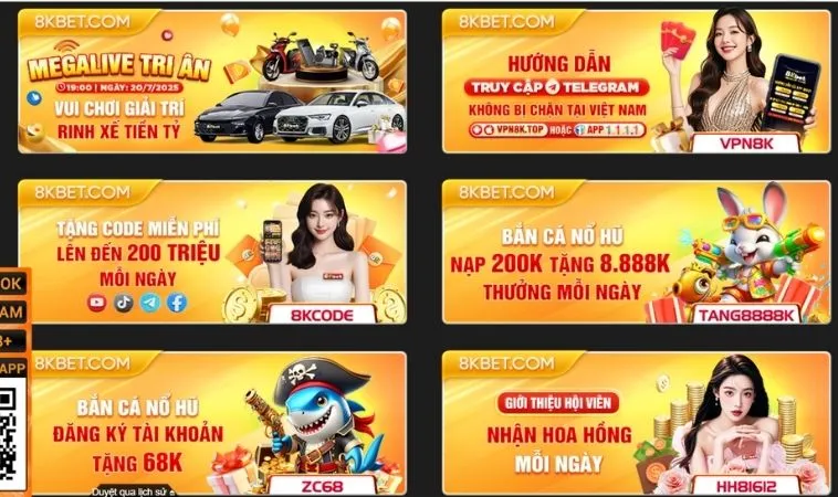 Vô vàn các khuyến mãi 8KBET hấp dẫn tặng hội viên