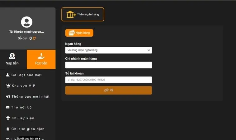 Giao diện rút tiền 8KBet